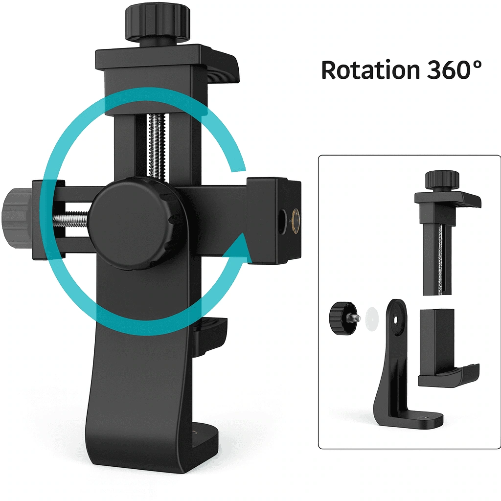 360° Rotatable Phone Holder Clamp for Tripod Thumbnail 2