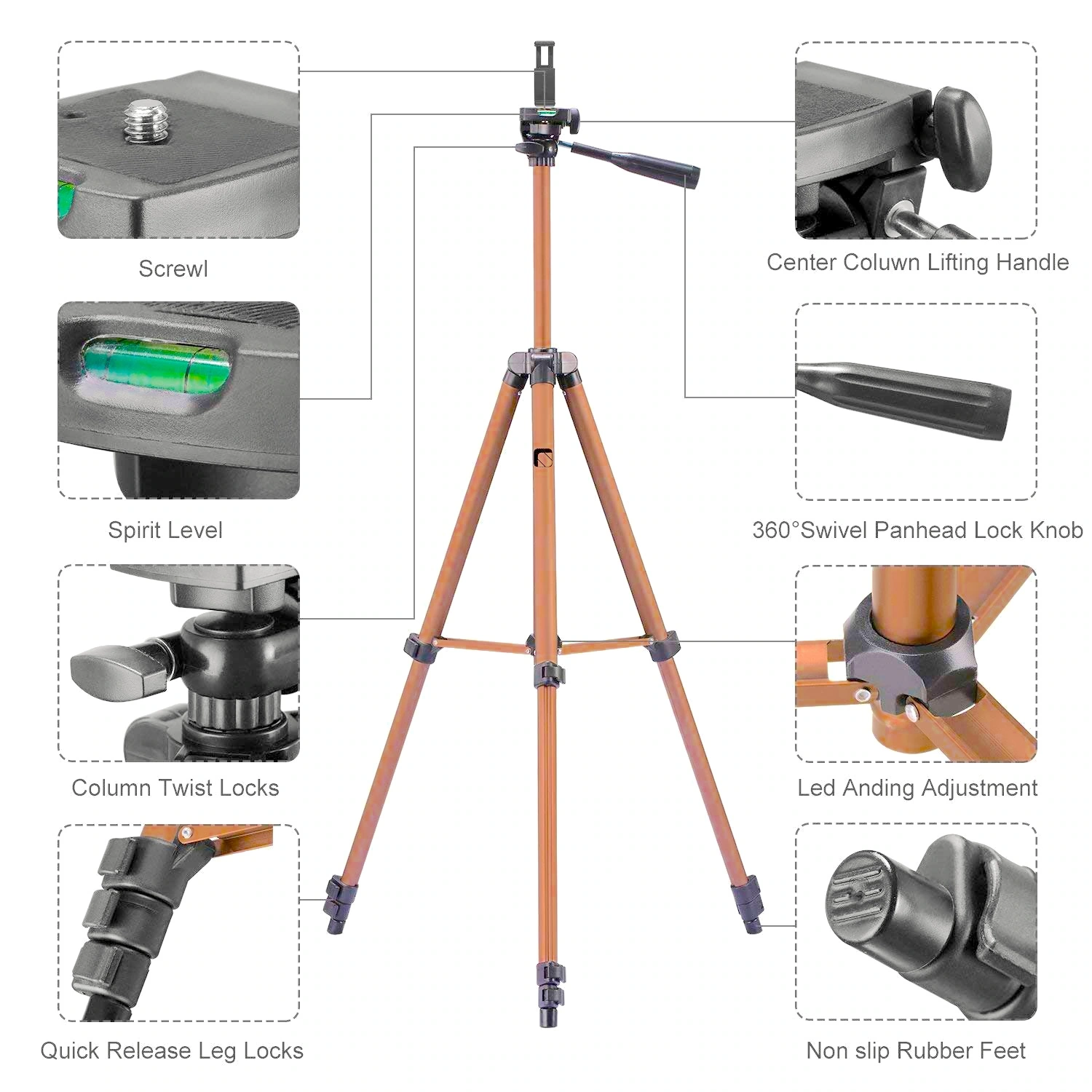 52-Inch Aluminum Camera Tripod with Mount Thumbnail 3